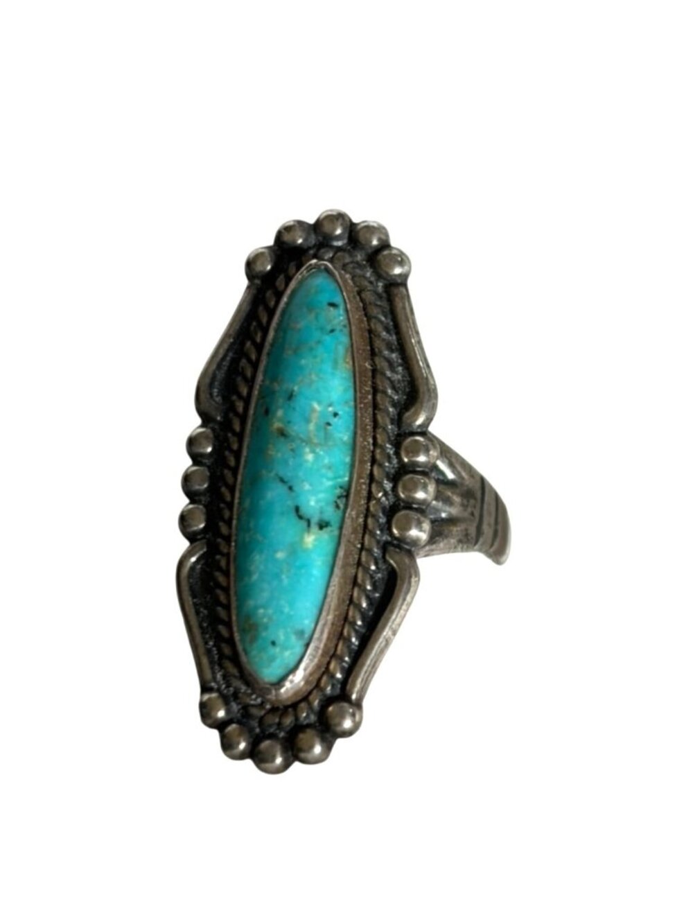 Vintage Bell Trading Post Sterling Turquoise Oval Ring 7 gr Sz 6 Southwestern - Picture 3 of 13